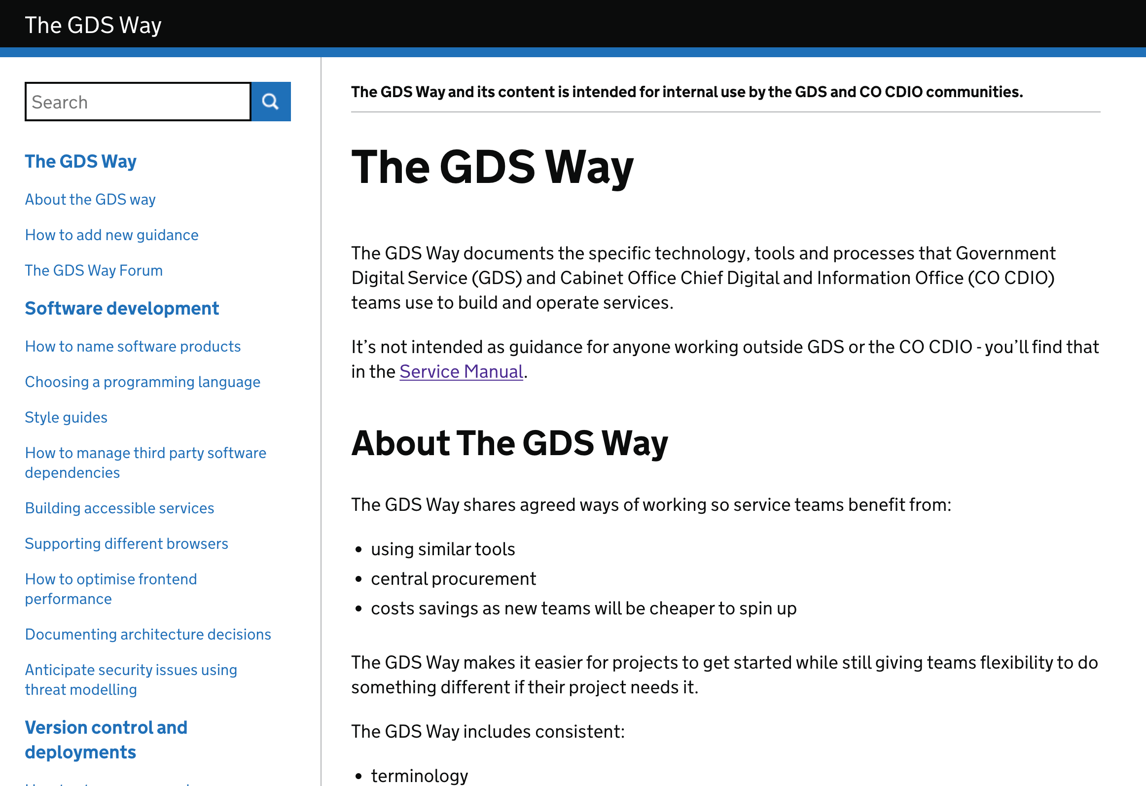 Homepage screenshot of The GDS Way