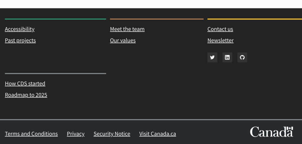 Bottom menu webpage screenshot of Canadian Digital Service