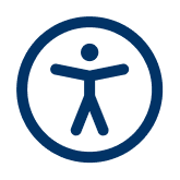 An icon representing accessibility. It features a simple figure of a person with outstretched arms inside a circle.