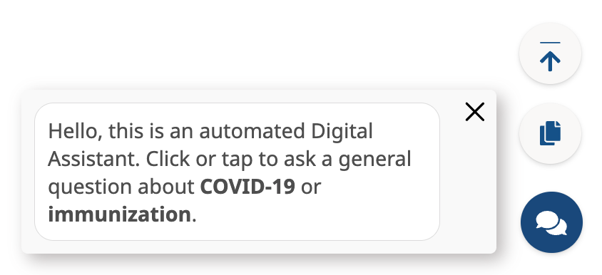 A screenshot shows the COVID-19 chatbot interface.