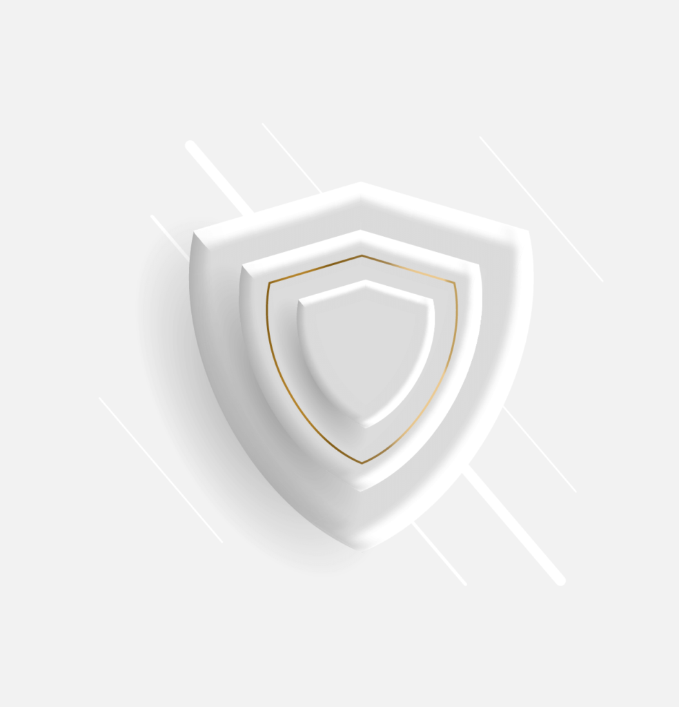 A 3D white shield, representing security.